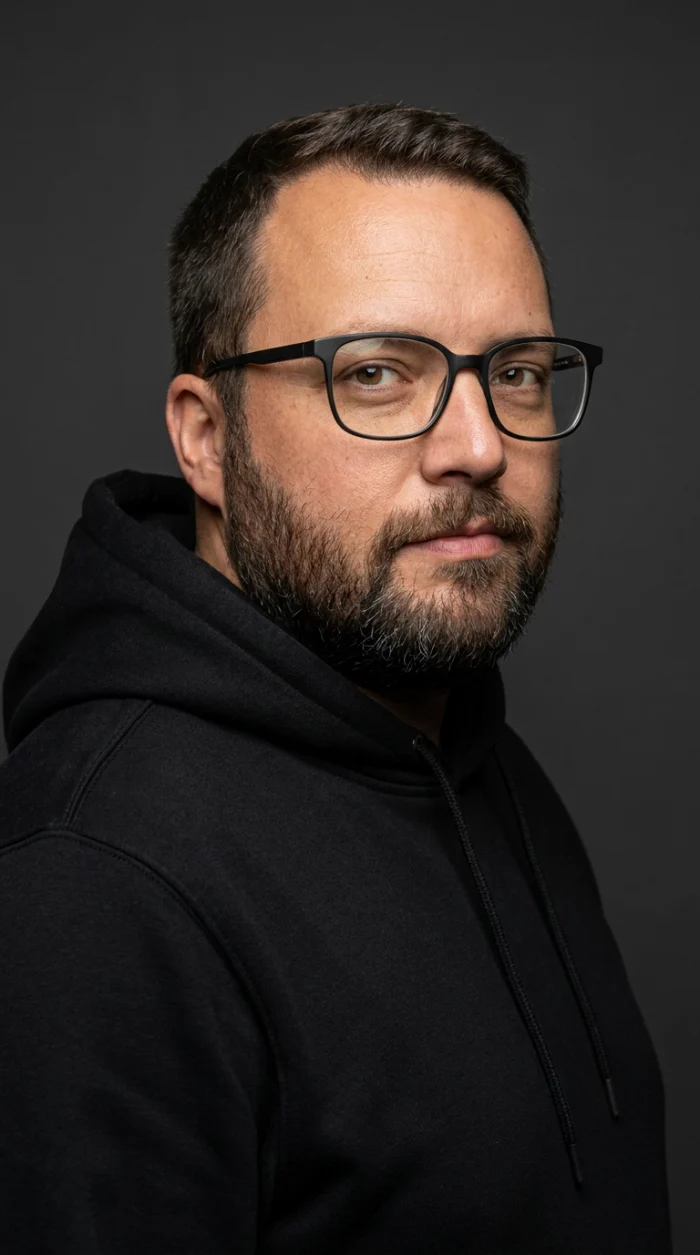 Ernst Michael Birox im dunklen Hoodie